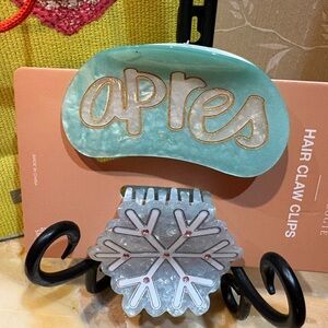 Anthropologie Frasier Sterling Set of 2 Apres Ski & Snowflake Acrylic Hair Claws